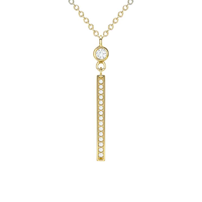 375/1000 Yellow Gold & White Zirconium Oxide Bar Necklace, Length 41 cm to 46 cm, Width 1.30 mm - Emanessence