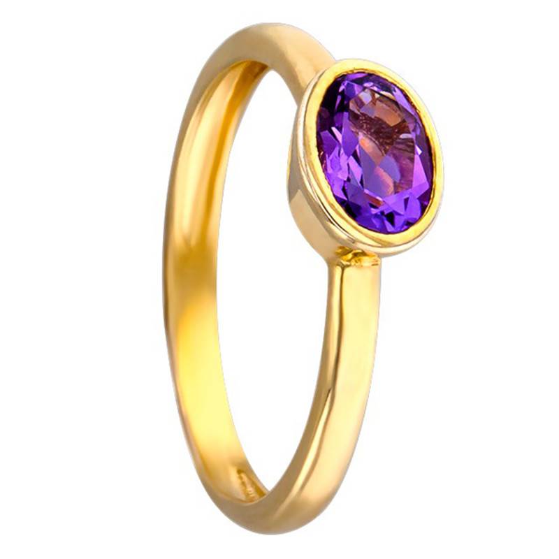375/1000 Yellow Gold Oval Amethyst Solitaire Ring - Vandona
