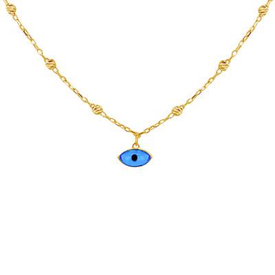 Collier Oeil Bleu en Or Jaune 375, Longueur 41 à 43 cm - Emanessence