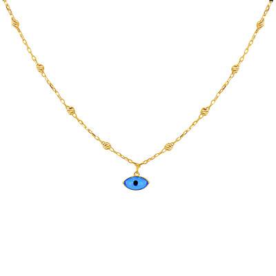 Collier Oeil Bleu en Or Jaune 375, Longueur 41 à 43 cm - Emanessence