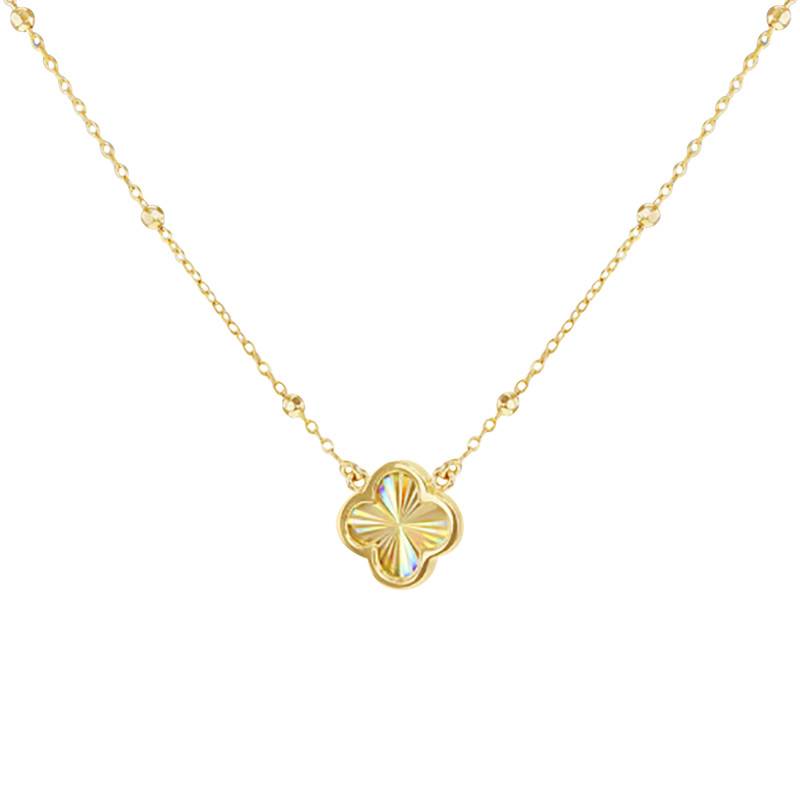 375 Yellow Gold Rainbow Clover Necklace, Length 43 cm to 46 cm - Emanessence