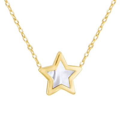 Collier Étoile en Or Jaune 375 & Nacre Blanche, Longueur 41 à 43 cm - Emanessence
