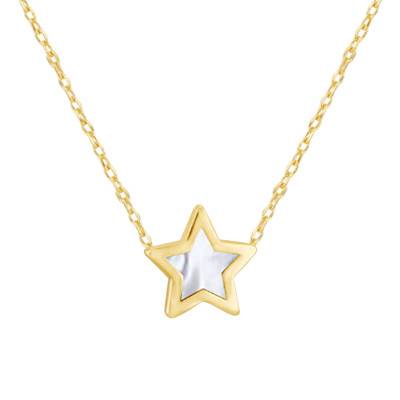 Collier Étoile en Or Jaune 375 & Nacre Blanche, Longueur 41 à 43 cm - Emanessence