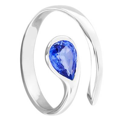 Bague Poire Or Blanc 750, Saphir 0,75 ct - Les Valentines