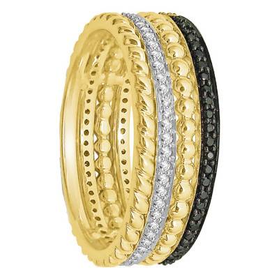 Bague Multiple Anneaux, Or Jaune 375 ou 750 & Diamants Noirs - Kundan