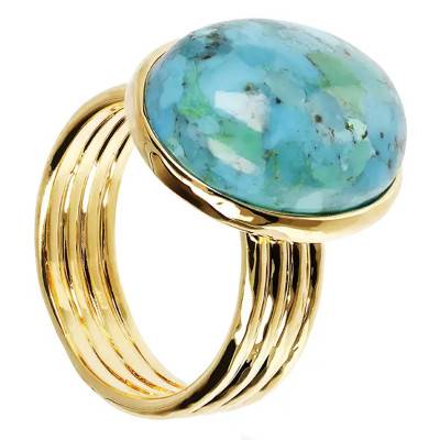 Yellow Gold-Plated Turquoise Relief Ring - Etrusca Gioielli