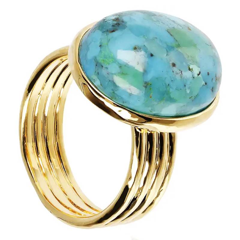 Yellow Gold-Plated Turquoise Relief Ring - Etrusca Gioielli