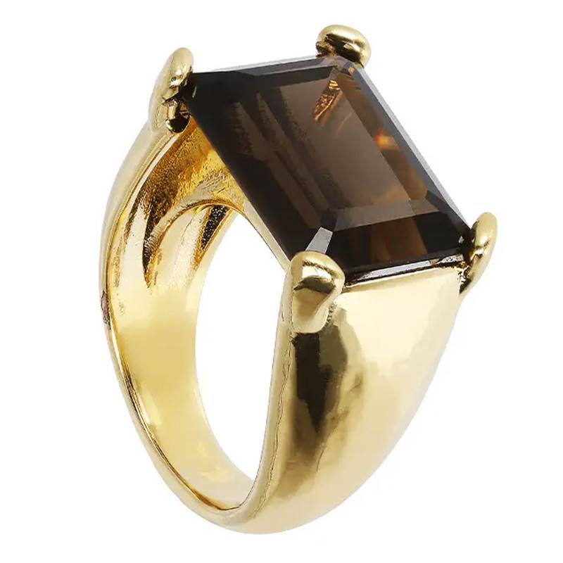 18K Yellow Gold Plated Smoky Quartz Ring - Etrusca Gioielli