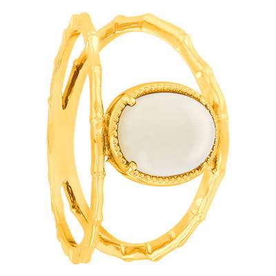 Yellow Gold-Plated Oval Moonstone Ring - Naïades