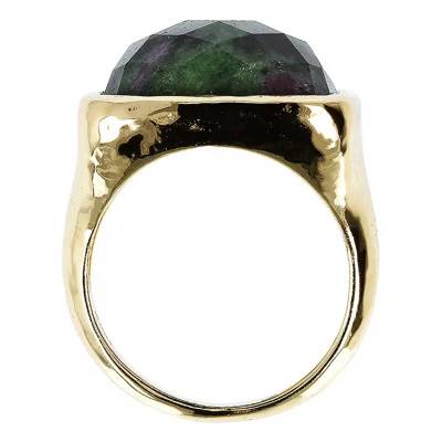 Yellow Gold-Plated Square Ruby Zoisite Ring - Etrusca Gioielli