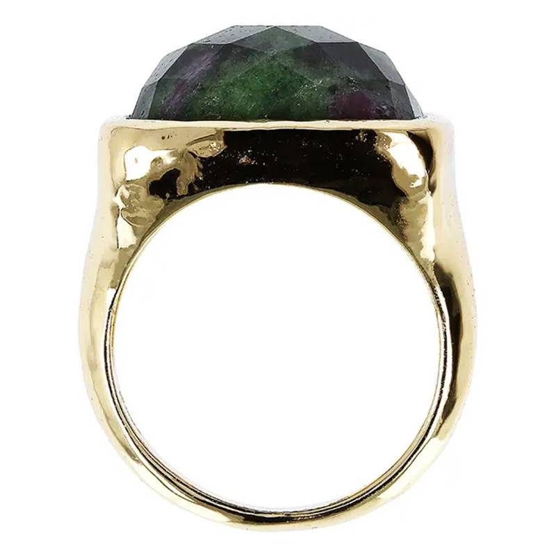 Yellow Gold-Plated Square Ruby Zoisite Ring - Etrusca Gioielli