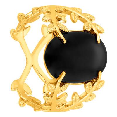 Bague plaqué or agate noire - Naïades