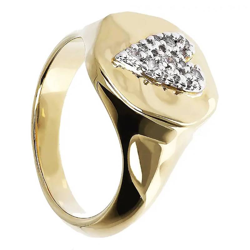 Yellow Gold-Plated Hammered Heart Ring - Etrusca Gioielli
