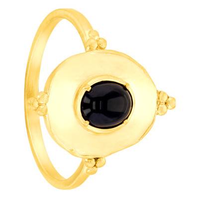 Agatha Yellow Gold-Plated & Black Agate Ring - Naïades