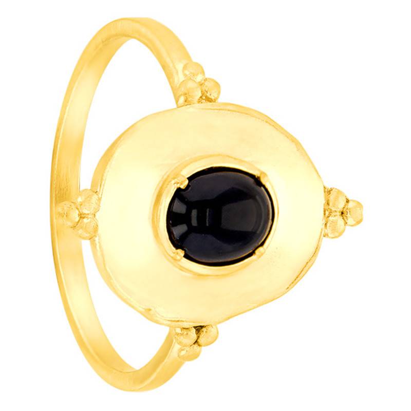 Agatha Yellow Gold-Plated & Black Agate Ring - Naïades