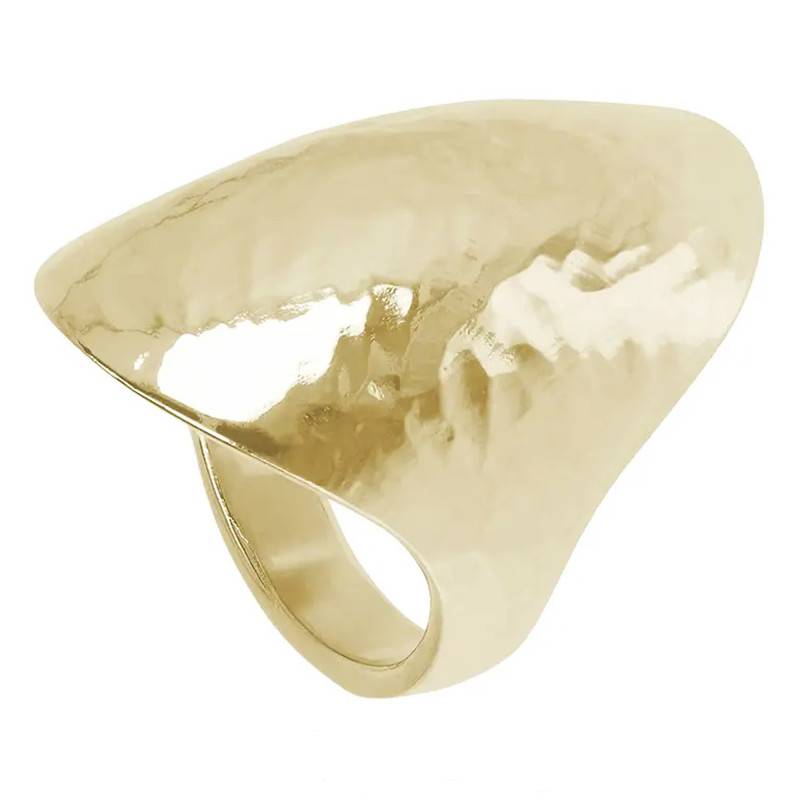 Oversized Hammered Yellow Gold-Plated Ring - Etrusca Gioielli
