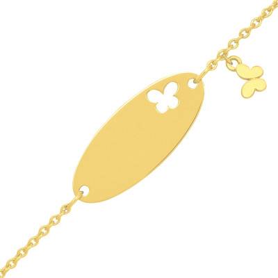 Gourmette ajourée papillons Or Jaune 375, Longueur 14 cm réglable - Bambins