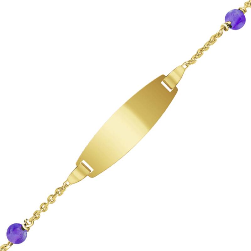 375 Yellow Gold & Amethyst Baby ID Bracelet, Barrel Plate, Adjustable 12-14 cm or 14-16 cm - Bambins