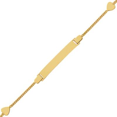 Gourmette Rectangle & Coeur, Or Jaune 750, Longueur 14 cm réglable - Bambins