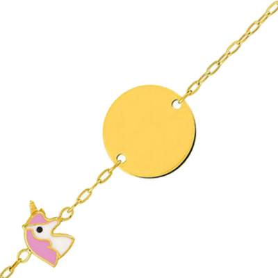 Gourmette Licorne Maille Forçat en Or Jaune 375, 12 à 14 cm, Largeur 1,10 mm - Bambins