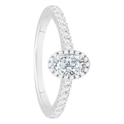 Bague Diamant Ovale 0,30 ct GIA et son Pavage en Or Blanc 750 - Divine