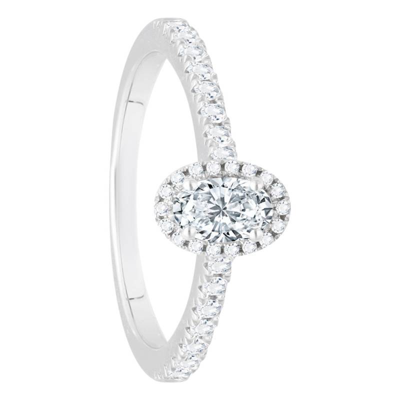 750/1000 White Gold Oval GIA 0.30 ct Central Diamond Solitaire Ring - Divine