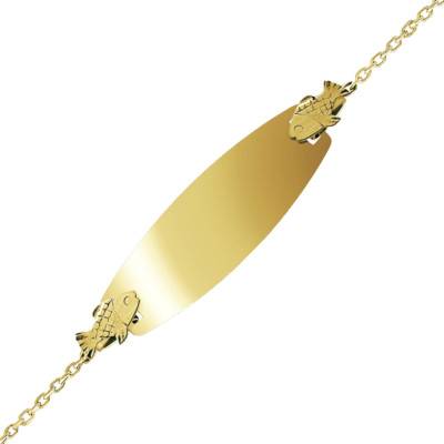 Gourmette Plaque Tonneau Poisson en Or Jaune 375, Longueur 12 à 14 cm ou 14 à 16 cm - Bambins