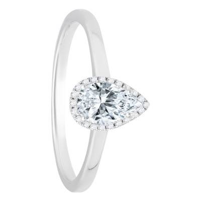 Bague Diamant Poire 0,50 ct et Halo en Or Blanc 750 - Divine