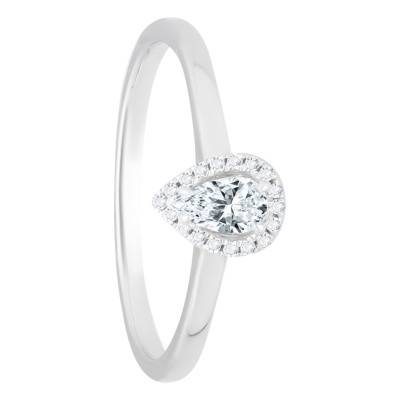 Bague Diamant Poire 0,25 ct, Halo Or Blanc 750 - Divine