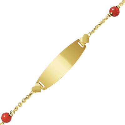 375 Yellow Gold & Coral Barrel Baby ID Bracelet, Length 12 cm to 14 cm or 14 cm to 16 cm - Bambins