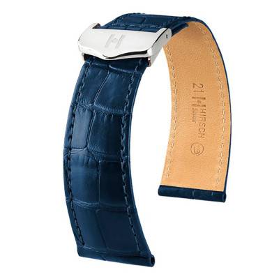 Bracelet Cuir Savoir Selection Alligator Bleu Mat - Hirsch