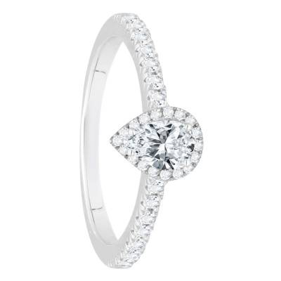 Bague Diamant Poire 0,30 ct GIA et son Pavage en Or Blanc 750 - Divine