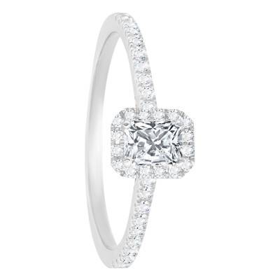 Bague Diamant Radiant 0,25 ct et son Halo en Or Blanc 750 - Divine