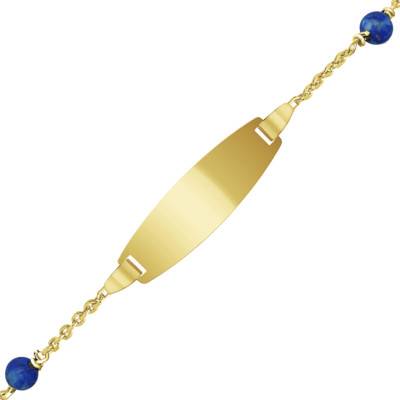 Gourmette Plaque Tonneau Lapis-Lazuli & Or Jaune 375, Longueur 12 à 14 cm ou 14 à 16 cm - Bambins