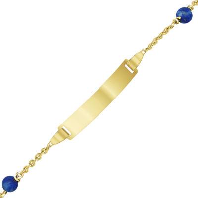 375 Yellow Gold Rectangular Baby ID Bracelet with Lapis Lazuli, Adjustable 12 cm to 14 cm or 14 cm to 16 cm - Bambins