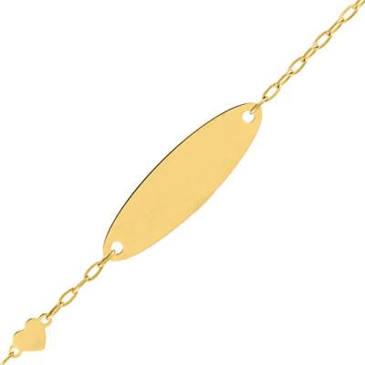 375/1000 Yellow Gold Heart Cable Chain Baby ID Bracelet, Length 12 cm to 14 cm, Width 1.10 mm - Bambins
