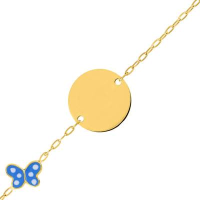 Gourmette Papillon Maille Forçat en Or Jaune 375,12 à 14 cm, Largeur 1,20 mm - Bambins