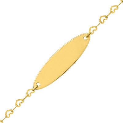 750/1000 Yellow Gold Heart Link Baby ID Bracelet, Length 12 cm to 14 cm, Width 0.30 mm - Bambins