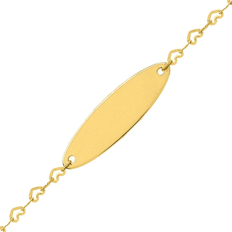750/1000 Yellow Gold Heart Link Baby ID Bracelet, Length 12 cm to 14 cm, Width 0.30 mm - Bambins