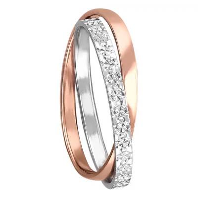 Alliance Ruban Standard Double-Anneaux Entrelacés en 2 Ors Rose et Blanc 750 Diamantée, Largeur 2 mm - Fair'Belle