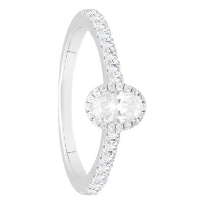 Bague Diamant Ovale 0,25 ct et son Halo en Or Blanc 750 - Divine