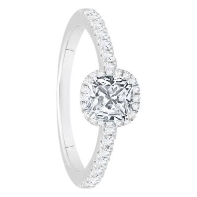 Bague Diamant Coussin 0,50 ct GIA et son Halo en Or Blanc 750 - Divine