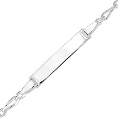 Gourmette Plaque Rectangle et Maille Figaro en Argent 925, Longueur 13 à 15 cm, Largeur 1,00 mm - Bambins