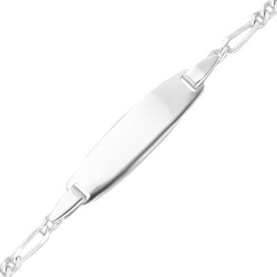 925 Silver Oval Baby ID Bracelet with Figaro Chain, 13 to 15 cm, 2 mm Wide - Bambins
