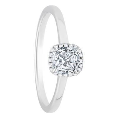 Bague Diamant Coussin 0,50 ct GIA et Halo en Or Blanc 750 - Divine