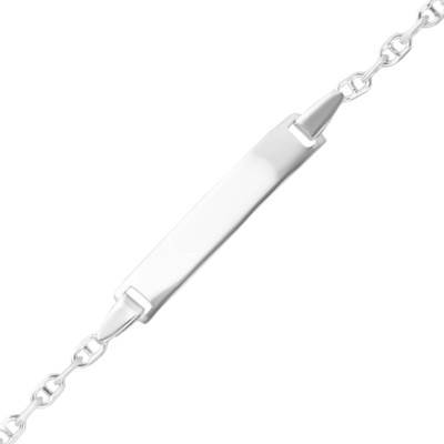 Gourmette Plaque Rectangulaire & Maille Marine en Argent 925, Longueur de 13 à 15 cm, Largeur 1,00 mm - Bambins