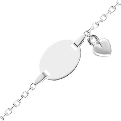 925 Silver Baby ID Bracelet with Cable Chain and Heart Charm, Length 13 cm to 15 cm - Bambins