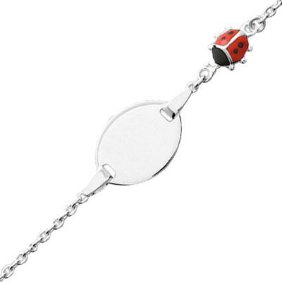925 Sterling Silver Oval Baby ID Bracelet with Ladybug, Length 13 cm to 15 cm, Width 2 mm - Bambins