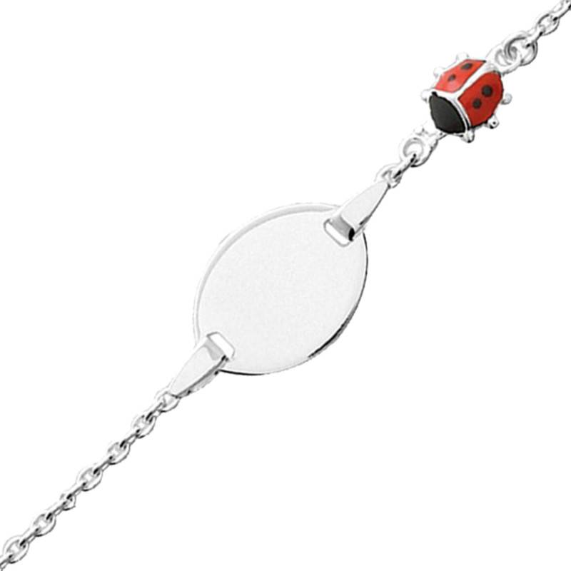925 Sterling Silver Oval Baby ID Bracelet with Ladybug, Length 13 cm to 15 cm, Width 2 mm - Bambins