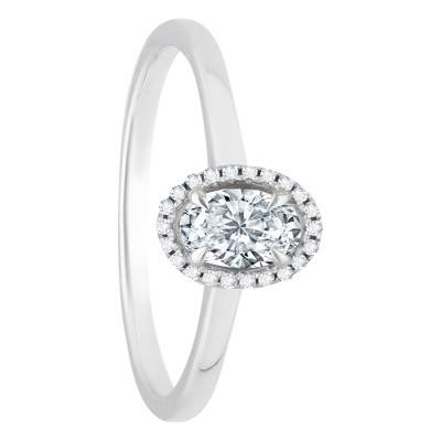 Bague Diamant Ovale 0,50 ct GIA et son Halo Or Blanc 750 - Divine